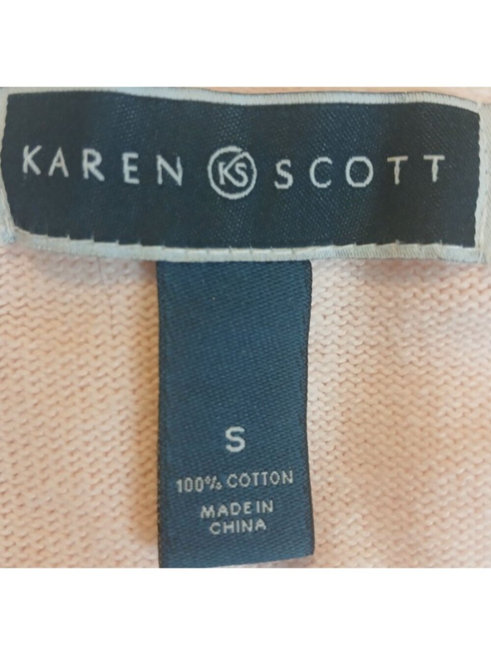 Karen Scott Pink Cable Knit Sweater Button VNeck Size S Cotton Long Sleeve #I-2 - Picture 3 of 7